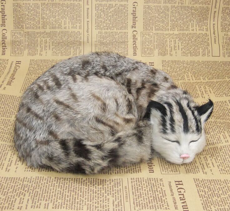 카와이 시뮬레이션 잠자는 고양이 플러시 장난감 동물 플러시 인형 모델 실제적인 그레이 컬러 고양이 모델 홈 자동차 장식 선물